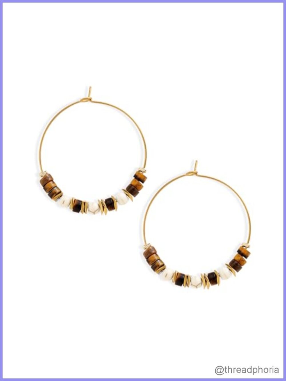 Natural Tiger Eye Beaded Hoop Earrings Women Boho Handmade Hypoallergenic